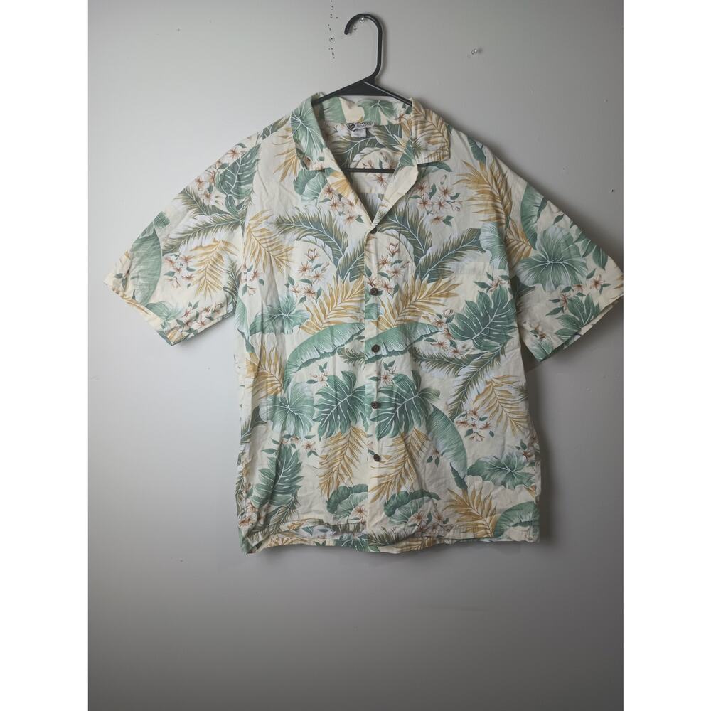 Vtg Aloha Republic Shirt Mens Tropical Palm Beach Hawaiian Large Cotton Vacation